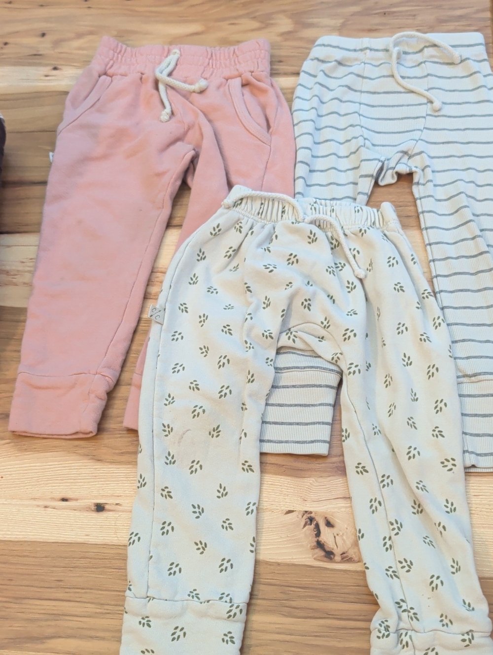 3-Pack Kids Pull-On Cotton Pants - Pink, Cream Floral, White Stripe